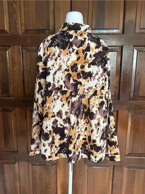 POL Womens Small Cow Print Button Down Satin Shirt Oversized Western‎ Boho Top thumbnail 3