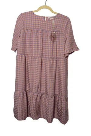 Urban Threads Women Dress 10‎ Purple Peach Gingham Tiered Smock Tall Cottagecore thumbnail 1