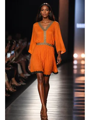 Boho Peasant Tunic Dress Burnt Orange Embroidered Gauze V-Neck Small/Medium thumbnail 8