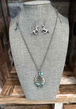 Silver Horse Pendant Necklace with Turquoise Accent - Women thumbnail 1