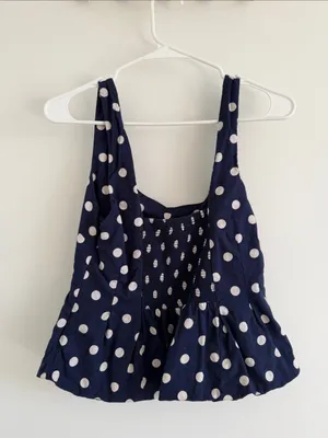 Olivaceous Navy and White Polka Dot Peplum Tank thumbnail 3
