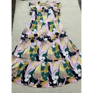 pantsstore Floral Ruffle Maxi Dress Pom Pom Accents Pink Yellow Green Size S thumbnail 14