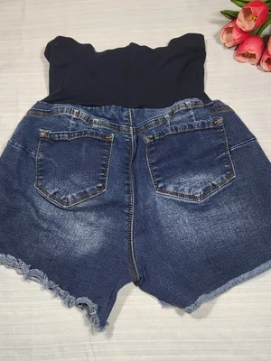 Haute Mama Maternity Full Pane Denim Shorts - Distressed. Dark Wash - Size M thumbnail 7