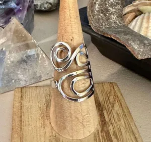 Sterling Silver Swirl Artsy Adjustable Ring Sizes 8,9,10 Silver thumbnail 2
