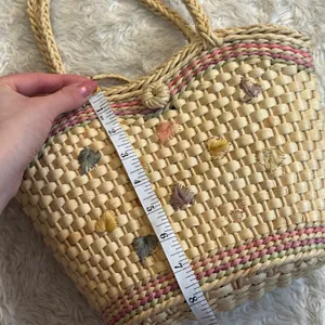 Vintage Straw Cottagecore Handle Purse Basket Bag Pink Gingham Floral thumbnail 10