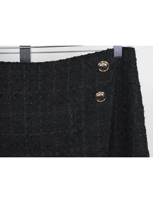 Nine West Black Tweed Boucle Mini Skirt XL Gold Button Zip Career Chic thumbnail 6