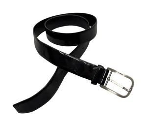 Salvatore Ferragamo Belt Mens 36 Black Patent Leather Silver Buckle Designer thumbnail 1