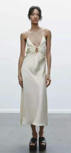 Zara dress midi maxi ivory satin tied slip evening summer wedding party thumbnail 13