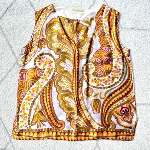 Vintage 60s Paisley Print Silky Sleeveless Top Boho Hippie Style Retro Fashion thumbnail 2