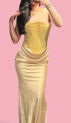 almond muse rosalind baby yellow/gold satin maxi dress with corset top thumbnail 1