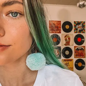 Light Teal Blue Pom Pom Earrings thumbnail 4