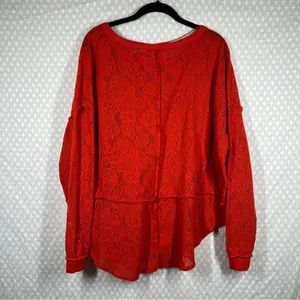 Free People‎ Orange Red Floral Eyelet Not Cold In This Top thumbnail 8
