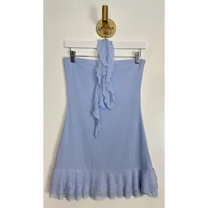 EDIKTED Thalia Rosette Ruffle Strapless Minidress in Blue Size Medium thumbnail 5