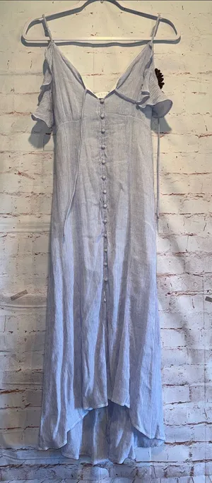 Astr the Lable Light Blue High-Low Maxi Dress with Ruffle Straps button down S thumbnail 1