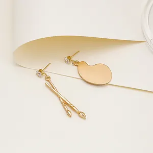 Asymmetrical Artist Earrings- Gold Art Palette Painter Paint Brush Jewelry Gift thumbnail 4