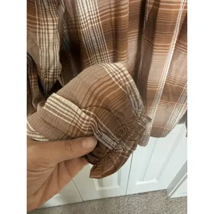 Blu Pepper Pullover Collared Top Faux Button Front Brown Plaid Size S thumbnail 4
