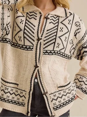 NEW Altar’d State Ivory & Black Knit Cardigan Sweater Size XL NWT thumbnail 1