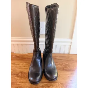 Tory Burch Kiernan Quilted Leather Riding Boots Brown Logo 8.5M thumbnail 3