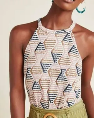 Anthropologie Lindsay Structured Halter‎ Top Size L Multicolor Geometric Trendy thumbnail 1