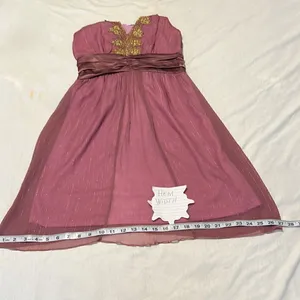 Star Model size small purple mini dress with gold accents and satin ribbon GUC thumbnail 6