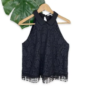 Collective Concepts Peter Pan Collared Top in Black Floral Lace thumbnail 5