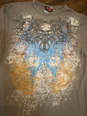 Vintage Miami Ink L/S Thermal Shirt Mens Med Gray Skull Graphic Print Y2K thumbnail 2