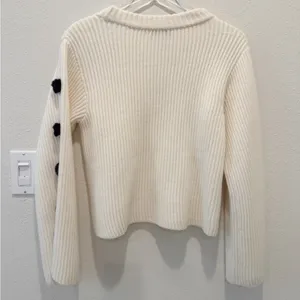MILLY Pom Pom‎ Sleeve Ribbed Knit Sweater in Ivory size XS thumbnail 2