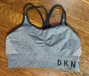 40360 DKNY sports bra heather gray w/black strappy Size Small thumbnail 1