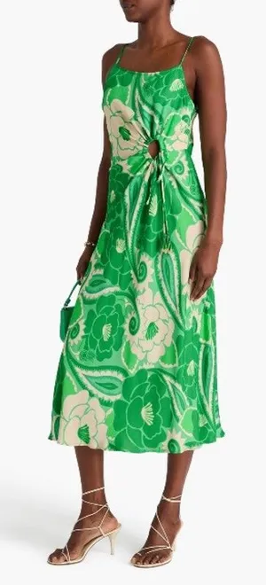 Farm Rio Tropical Cutout Satin Midi Slip Dress Green Size XS Resortwear thumbnail 1