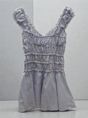 SHEIN Light Blue & White Striped‎ Ruffle Dress thumbnail 2