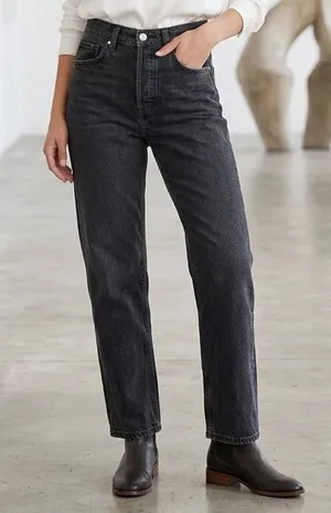 LOFT The 90s Straight Leg Jeans Washed Black Distressed High Rise Size 27 Petite thumbnail 1