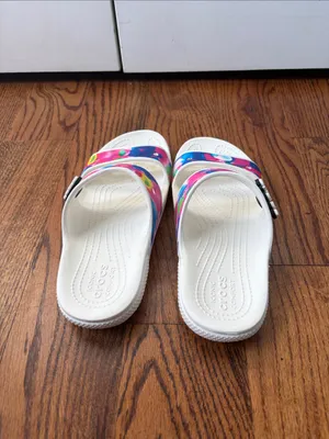 Crocs Womens Classic Graphic Two-Strap Slide Sandals Size 7 White - Multicolor thumbnail 4