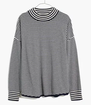 Madewell Stripe-Mix Ashbury Mockneck Sweater Dark‎ Indigo Navy Blue & White XXS thumbnail 1