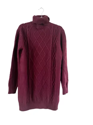 Women's Lulus Burgundy Cable Knit Turtleneck Sweater Dress Size M thumbnail 5