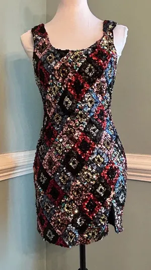 Sequined Multicolor Scoop Neck Mini Dress small Purple thumbnail 1