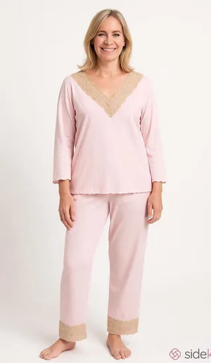 Cabernet Pink Tan Lace Trim Sleepwear Two Piece Pajama Set Size Medium thumbnail 1