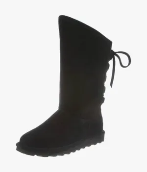 BearPaw Black Tall Women's Suede-Look Boot with Back Bow Size 6.5 thumbnail 1