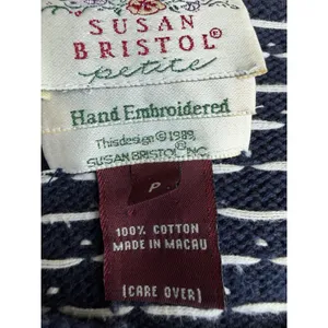 Susan Bristol Vintage Cottagecore Petite Blue Pink Sweater Top Hand Embroidered thumbnail 4