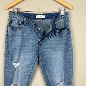 KanCan Jeans Womens 11/29 Blue Girlfriend Mid‎ Rise Distressed Denim Button Fly thumbnail 6