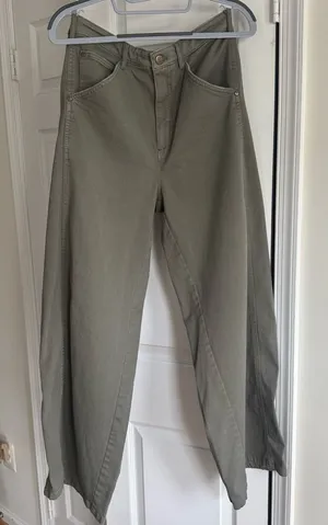 Pilcro Breaker Wide Leg Cotton Pants Olive Green Elastic Waist - Size Small thumbnail 1