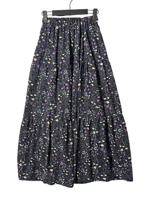 Dark Romantic Maxi Skirt XS Black Purple Floral Tiered Elastic Waist Cottagecore thumbnail 1