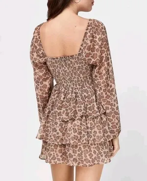 Express Leopard Print Romper | S | Tiered Ruffle Skirt thumbnail 6