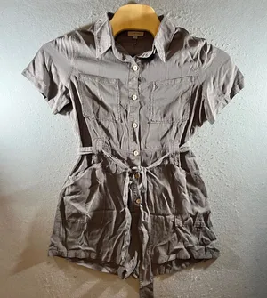 1294|NWOT Love Tree Tencel Utility Safari Cargo Button Front Romper Gray Women L thumbnail 1