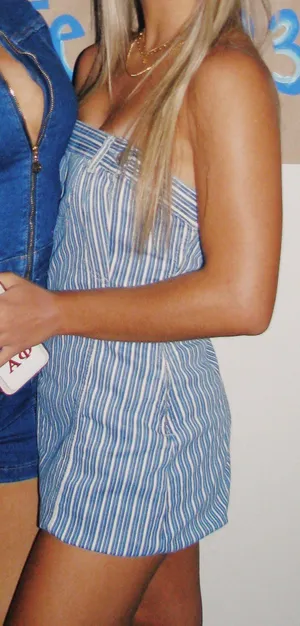 Strapless Denim Striped Mini Dress thumbnail 1