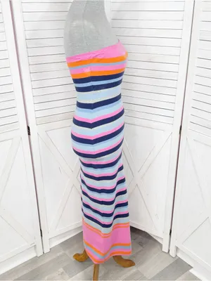 Vici Striped Knit Strapless Sheath Bodycon Midi Dress Pink Blue Size Medium thumbnail 3