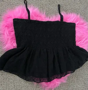 American Eagle Smocked Eyelet Mesh Peplum Top Black XL whimsigoth Fairycore thumbnail 1