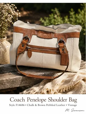 Vintage Coach Penelope F14686 Pebbled Leather Shoulder Bag Chalk Brown thumbnail 2