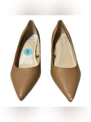 Marc Fisher light brown matte leather pointed toe slender kitten heel pumps thumbnail 2