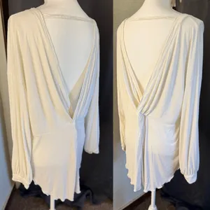 Free People Ivory Twist Back Ribbed Long Sleeve Top XS Oversized Boho‎ thumbnail 5