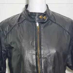 Andrew Michael Vintage Women's Black 100% Leather Jacket Quilted‎ Pattern Size L thumbnail 2
